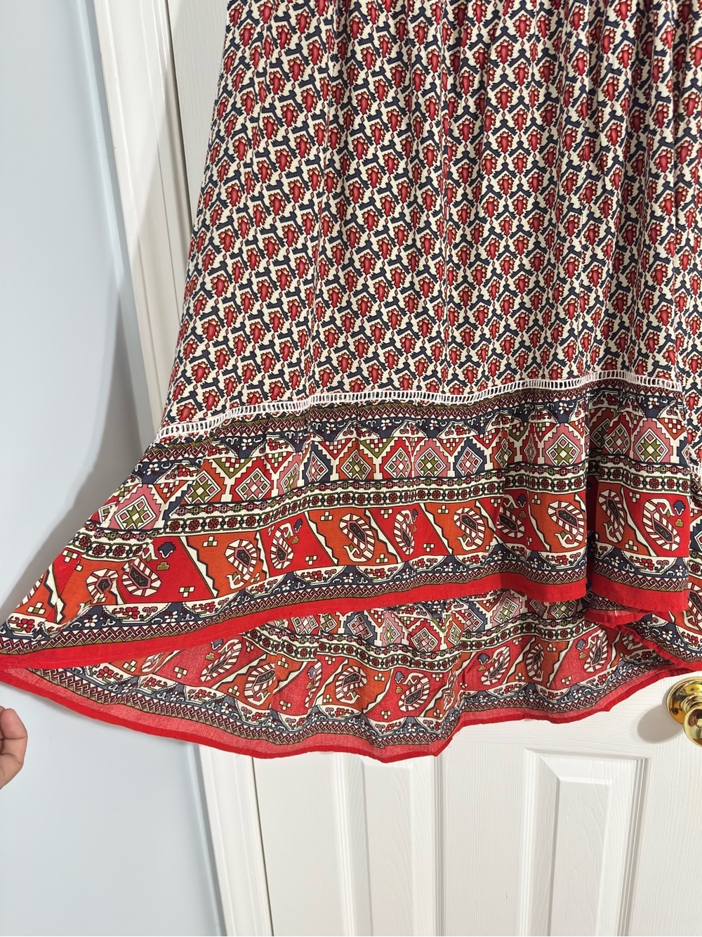 Hayden Los Angeles Boho Paisley Print High Low Midi Skirt Red Cream Size Large - Picture 5 of 12